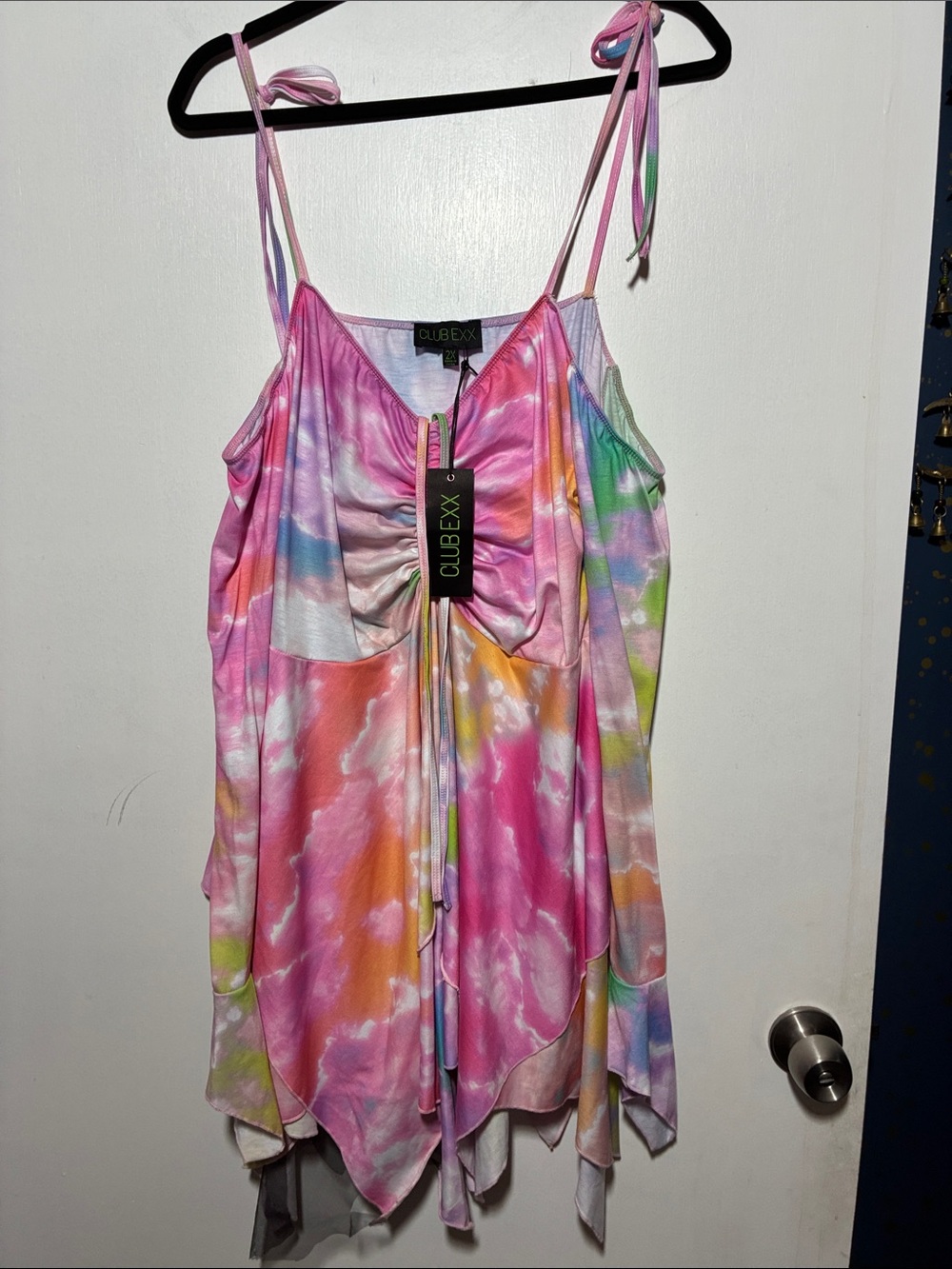 Dolls kill Pink Multi Tie-Dye Tie-Strap Tank Top
